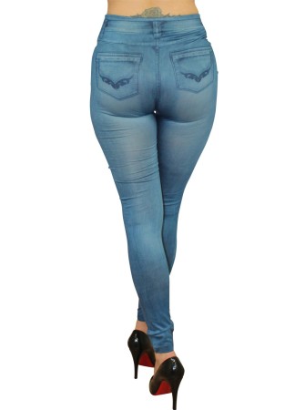 Legging bleu style jean moulant avec impressions sur poches - FD1018