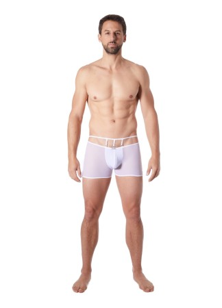 Boxer blanc suspendu fine maille transparente et ornements - LM804-67WHT