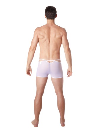 Boxer blanc suspendu fine maille transparente et ornements - LM804-67WHT