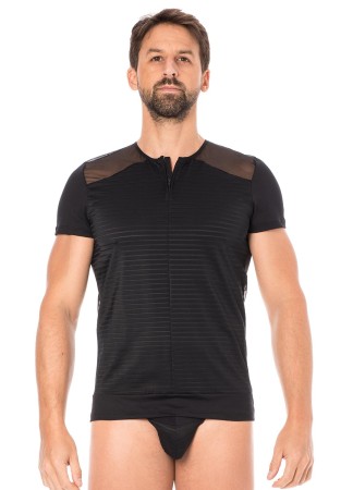 T-shirt noir rayé opaque et transparent - LM2906-81BLK