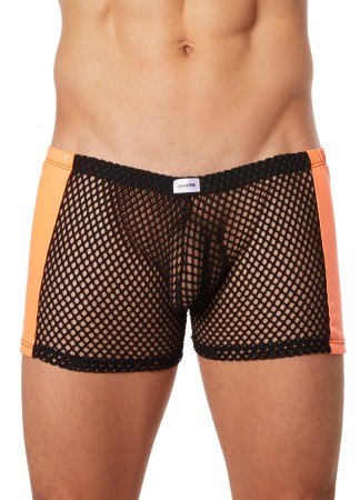 Boxer noir filet avec côtés simili cuir orange - LM911-67MBKO