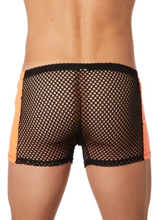 Boxer noir filet avec côtés simili cuir orange - LM911-67MBKO