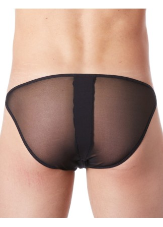 Slip brief noir sexy avec fermeture éclair et côtés style cuir dos transparent - LM813-61BLK