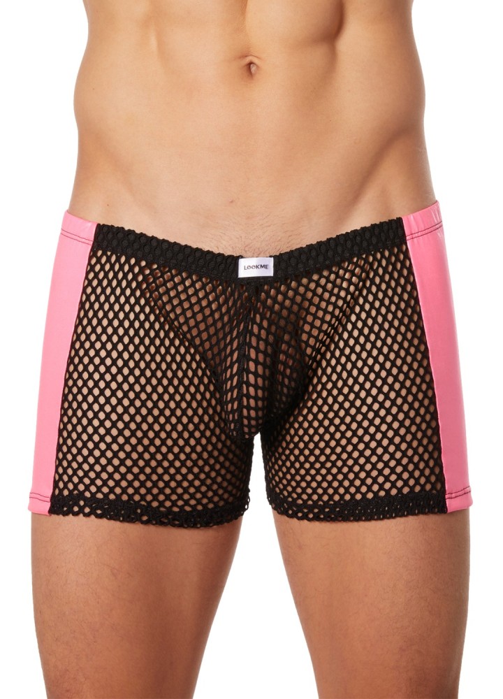 Boxer noir filet avec côtés simili cuir rose - LM911-67MBKM