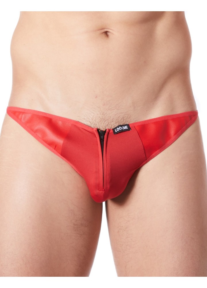 String rouge sexy avec fermeture éclair et côtés style cuir - LM813-57RED