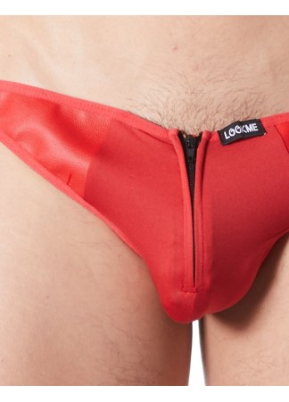 String rouge sexy avec fermeture éclair et côtés style cuir - LM813-57RED