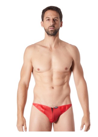 String rouge sexy avec fermeture éclair et côtés style cuir - LM813-57RED