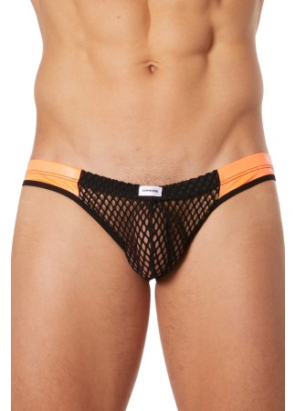 Slip noir filet avec bandes simili cuir oranges - LM911-61MBKO