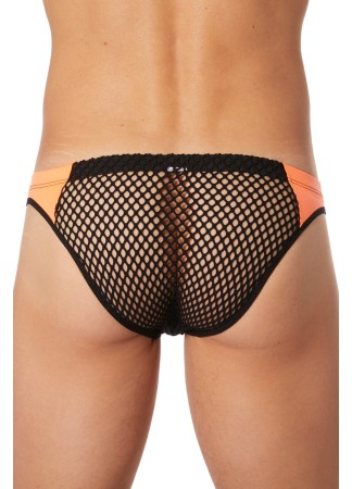 Slip noir filet avec bandes simili cuir oranges - LM911-61MBKO