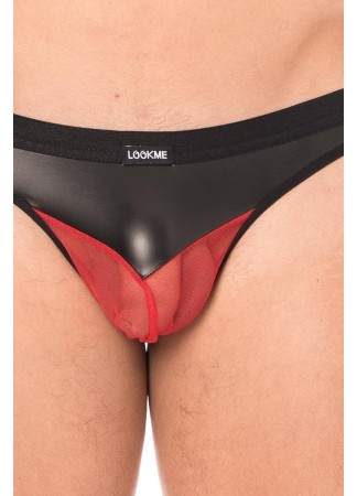 String simili cuir noir et résille rouge - LM2005-57BKR