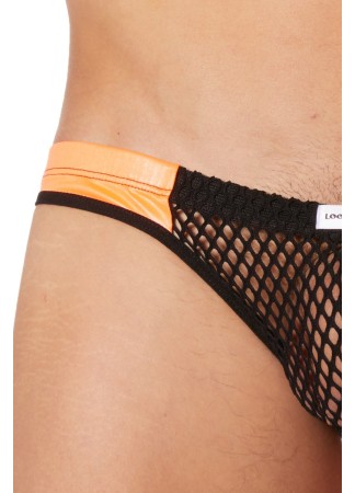 Slip noir filet avec bandes simili cuir oranges - LM911-61MBKO