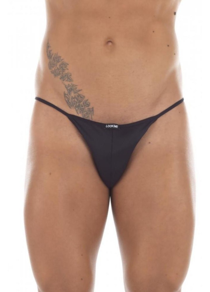 String noir satiné dos résille - LM13-57BLK