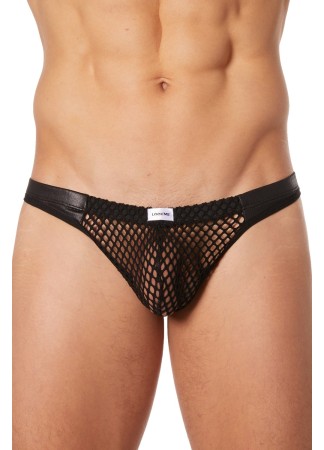 String noir filet avec bandes simili cuir - LM911-57MBLK