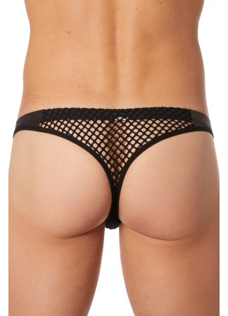 String noir filet avec bandes simili cuir - LM911-57MBLK