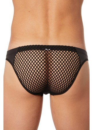 Slip noir filet avec bandes simili cuir - LM911-61MBLK