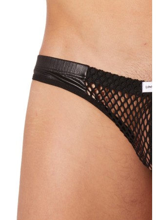 Slip noir filet avec bandes simili cuir - LM911-61MBLK