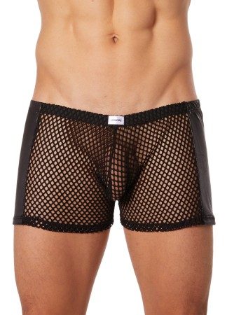 Boxer noir filet avec côtés simili cuir - LM911-67MBLK