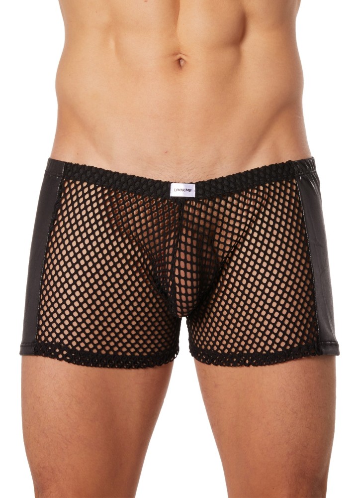 Boxer noir filet avec côtés simili cuir - LM911-67MBLK