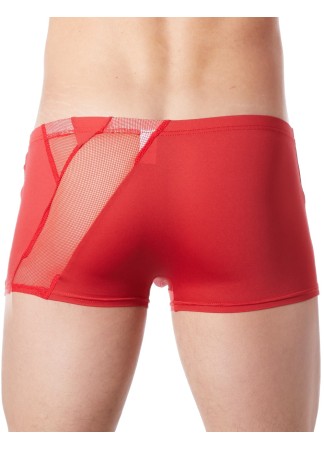 Boxer rouge sexy avec bandes fine résille et déco zippée - LM808-67RED