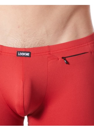 Boxer rouge sexy avec bandes fine résille et déco zippée - LM808-67RED