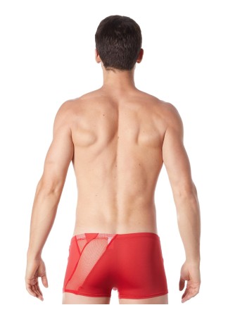 Boxer rouge sexy avec bandes fine résille et déco zippée - LM808-67RED