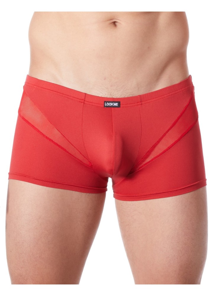 Boxer rouge sexy avec fine résille en V - LM805-67RED