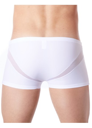 Boxer blanc sexy avec fine résille en V - LM805-67WHT