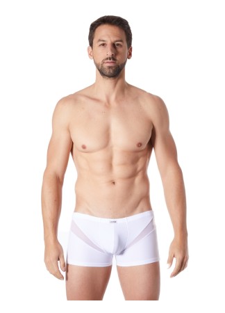 Boxer blanc sexy avec fine résille en V - LM805-67WHT