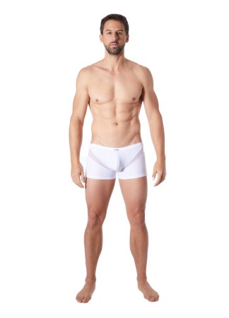 Boxer blanc sexy avec fine résille en V - LM805-67WHT