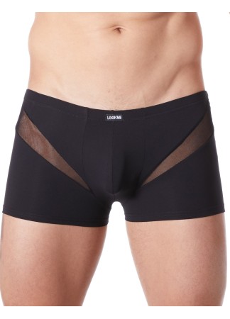 Boxer noir sexy avec fine résille en V - LM805-67BLK