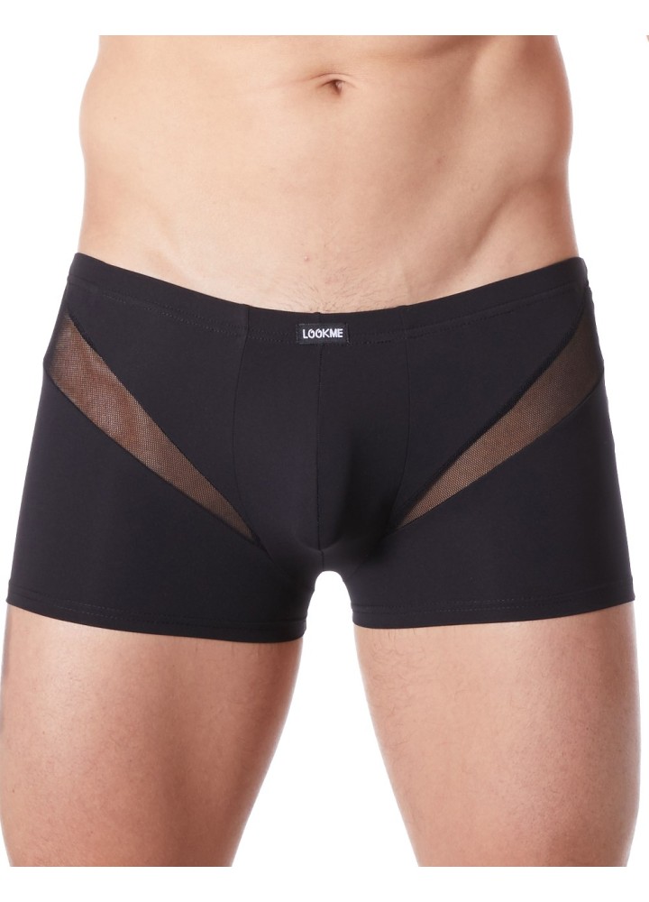 Boxer noir sexy avec fine résille en V - LM805-67BLK