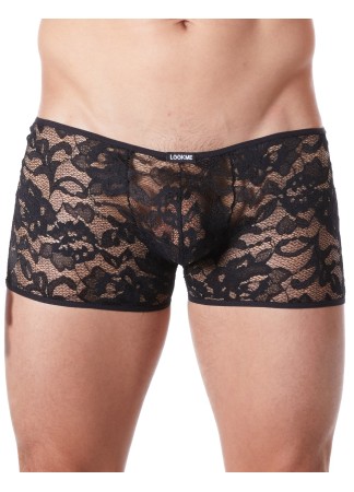 Boxer noir en fine dentelle avec légère transparence - LM706-67BLK