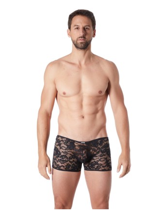 Boxer noir en fine dentelle avec légère transparence - LM706-67BLK