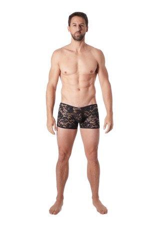 Boxer noir en fine dentelle avec légère transparence - LM706-67BLK