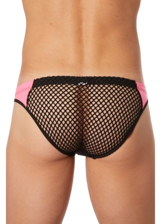 Slip noir filet avec bandes simili cuir roses - LM911-61MBKM