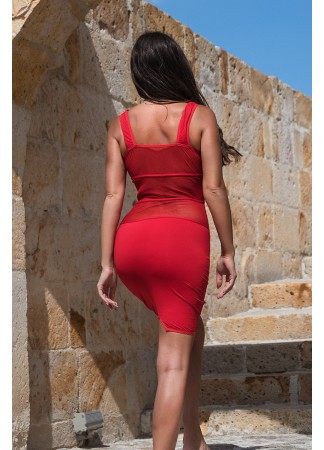 Robe sensuelle et habillée avec maille transparente rouge - LDP1RED