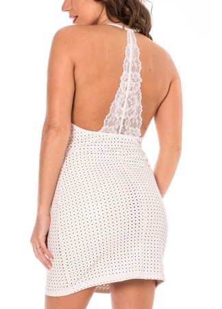 Robe blanche simili cuir et dentelle Sophia - LDL2WHT