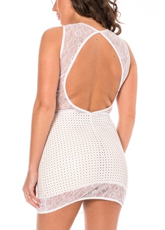 Robe simili cuir et dentelle blanche Lydia  - LDL12WHT