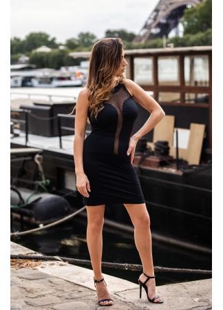 Robe sexy dos et décolleté filet - LDR8BLK