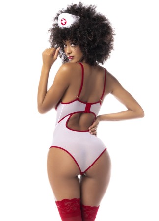 Costume d'infirmière avec body blanc et rouge - MAL6487COS