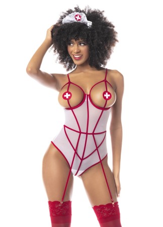 Costume d'infirmière avec body blanc et rouge - MAL6487COS