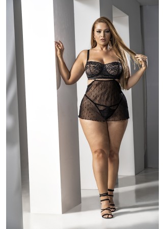 Ensemble lingerie résille, grande taille, noir 2 en 1 - MAL7492XBLK