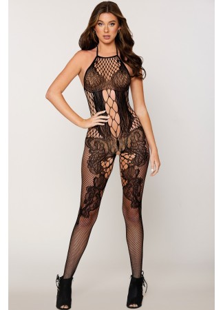 Bodystocking manches longues effet body et bas noir - DG0444BLK