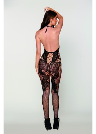 Bodystocking manches longues effet body et bas noir - DG0444BLK