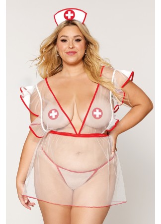 Déguisement infirmière grande taille, nuisette, nipples, coiffe et string assorti - DG12916XCOS