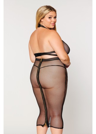 Ensemble 2 pièces grande taille, soutien gorge et jupe longue transparente noir - DG12770XBLK