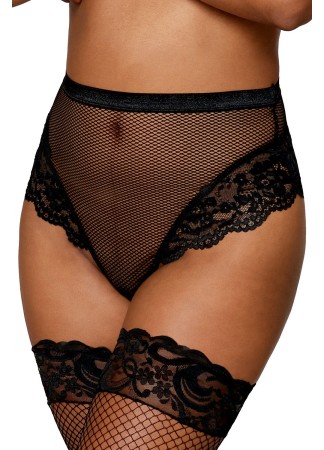 String résille taille haute avec porte-jarretelles noir - DG1478BLK