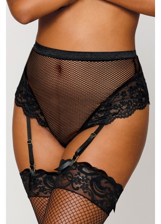 String résille taille haute avec porte-jarretelles noir - DG1478BLK