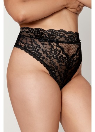 String grande taille dentelle taille haute noir - DG1477XBLK