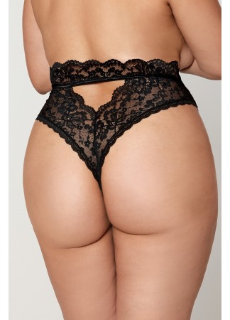 String grande taille dentelle taille haute noir - DG1477XBLK